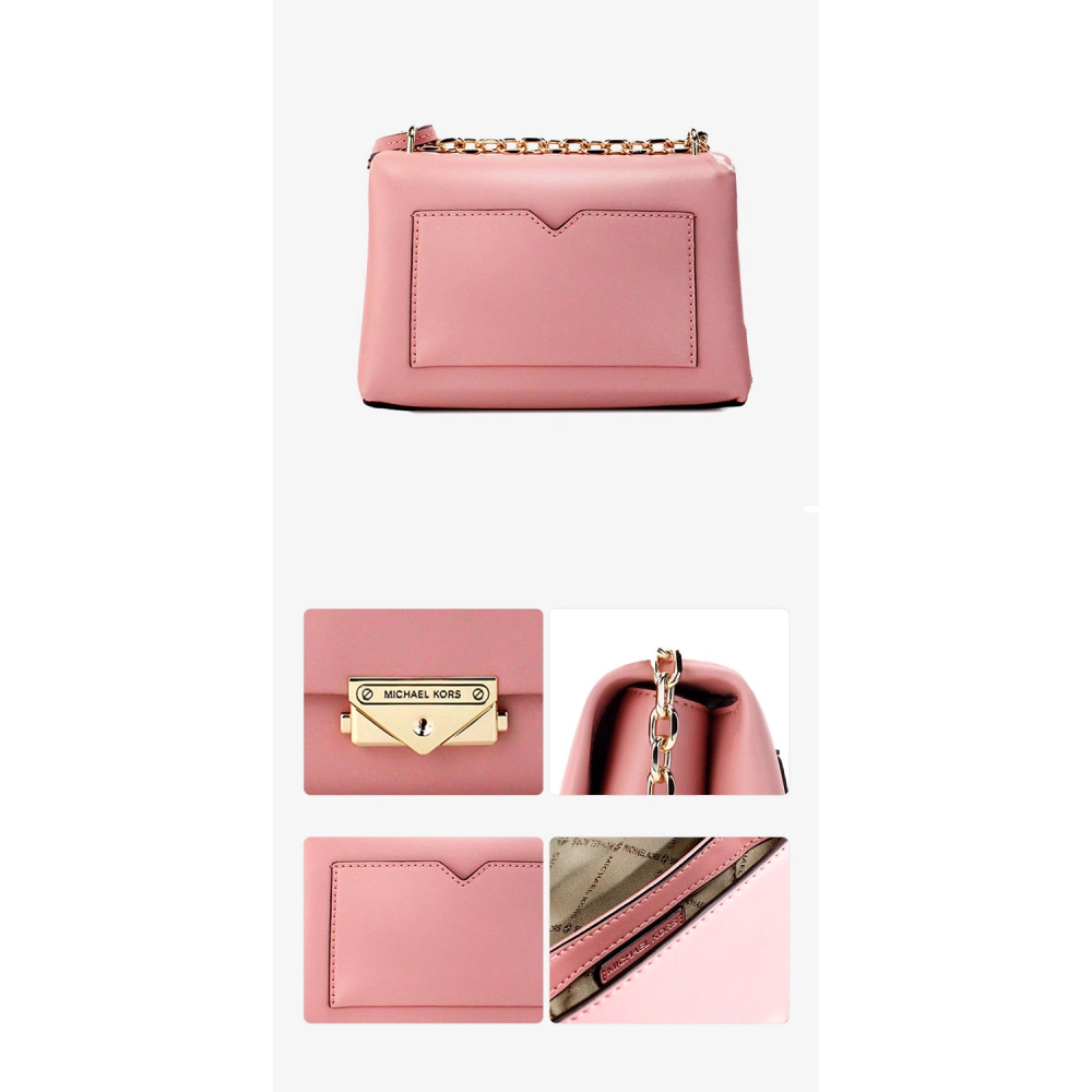 【MICHAEL KORS】皮革+鍊條翻蓋肩背包-粉紅-細節圖3