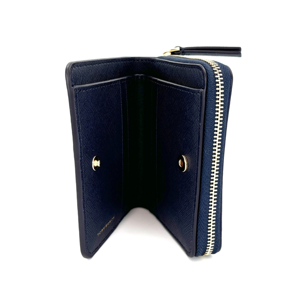 【TORY BURCH】二折拉鍊防刮短夾-深藍色-細節圖4