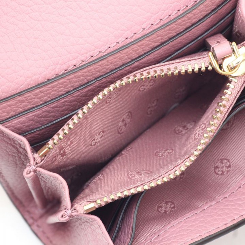 【TORY BURCH】素面皮革短夾-玫瑰粉-細節圖4