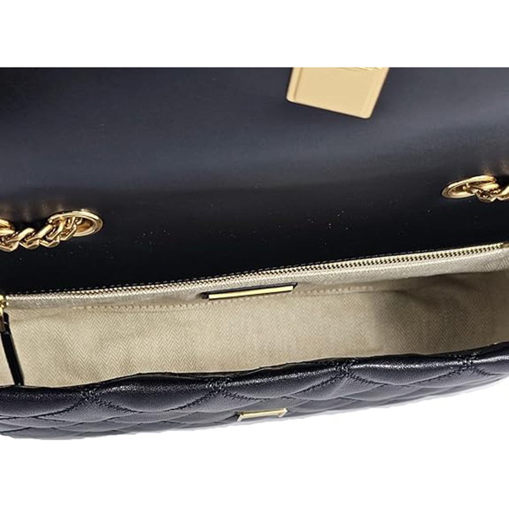 【TORY BURCH】菱格紋黑金鏈帶側背包-黑色-細節圖4