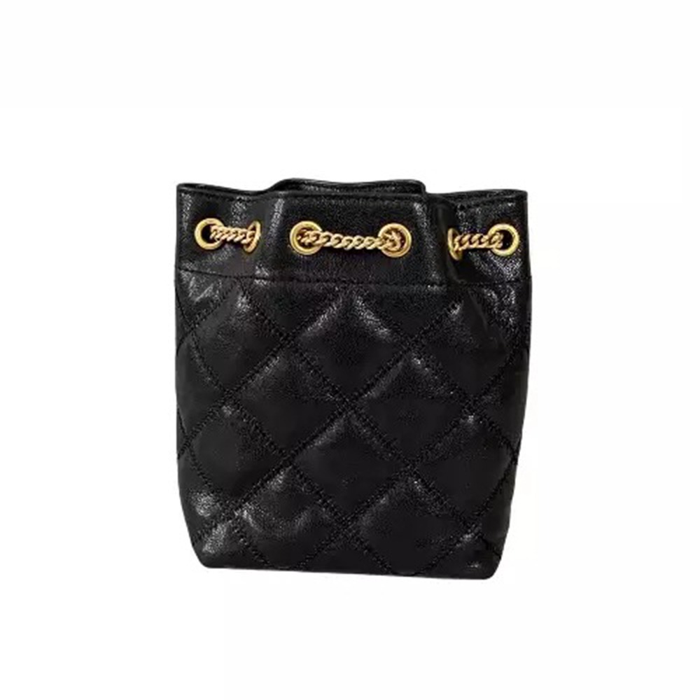 【TORY BURCH】菱格紋鏈帶水桶包-黑色-細節圖2