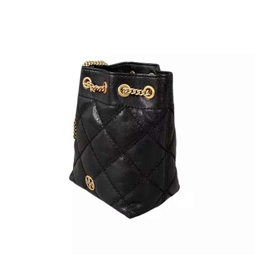 【TORY BURCH】菱格紋鏈帶水桶包-黑色-細節圖3