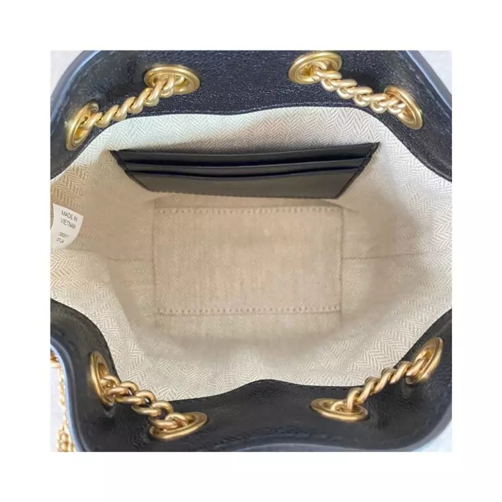 【TORY BURCH】菱格紋鏈帶水桶包-黑色-細節圖4