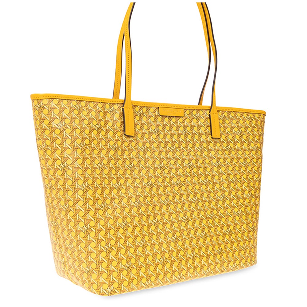 【TORY BURCH】格紋LOGO托特包-黃色-細節圖2