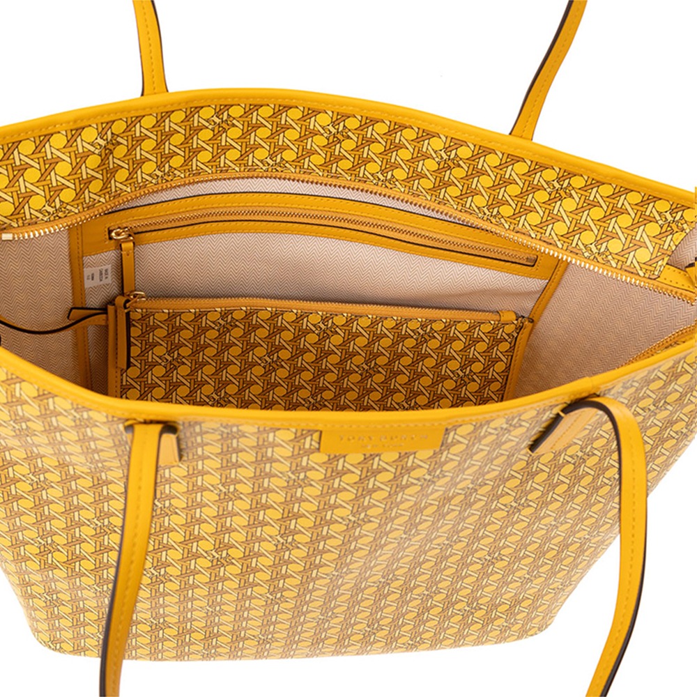 【TORY BURCH】格紋LOGO托特包-黃色-細節圖3