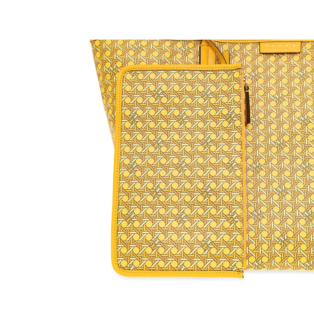 【TORY BURCH】格紋LOGO托特包-黃色-細節圖4