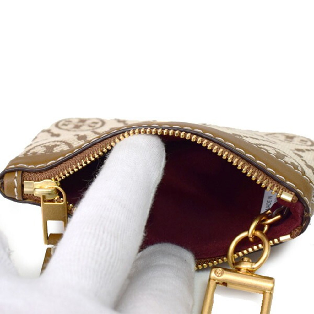 【TORY BURCH】緹花皮革零錢包-卡其色-細節圖3