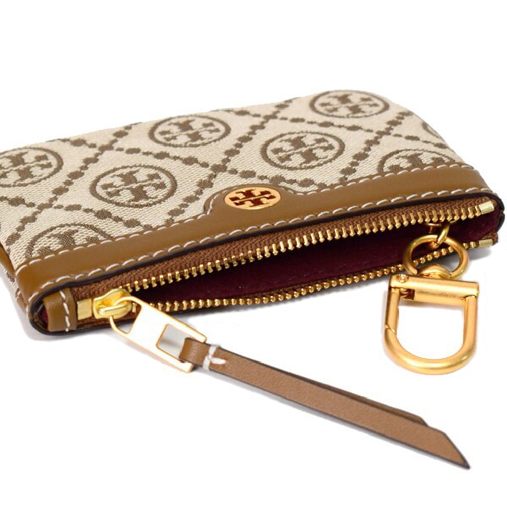 【TORY BURCH】緹花皮革零錢包-卡其色-細節圖4