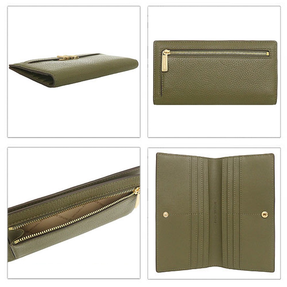 【MICHAEL KORS】荔枝紋皮革釦式長夾-橄欖綠-細節圖2