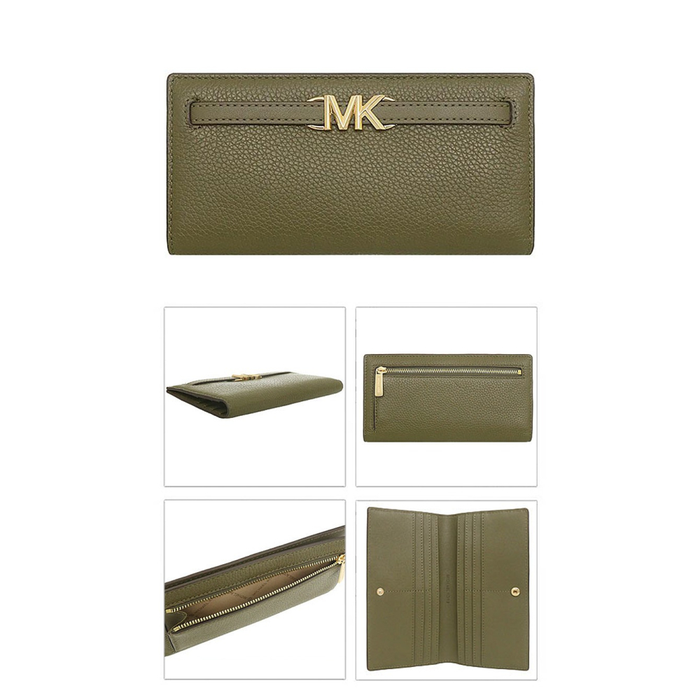 【MICHAEL KORS】荔枝紋皮革釦式長夾-橄欖綠-細節圖3