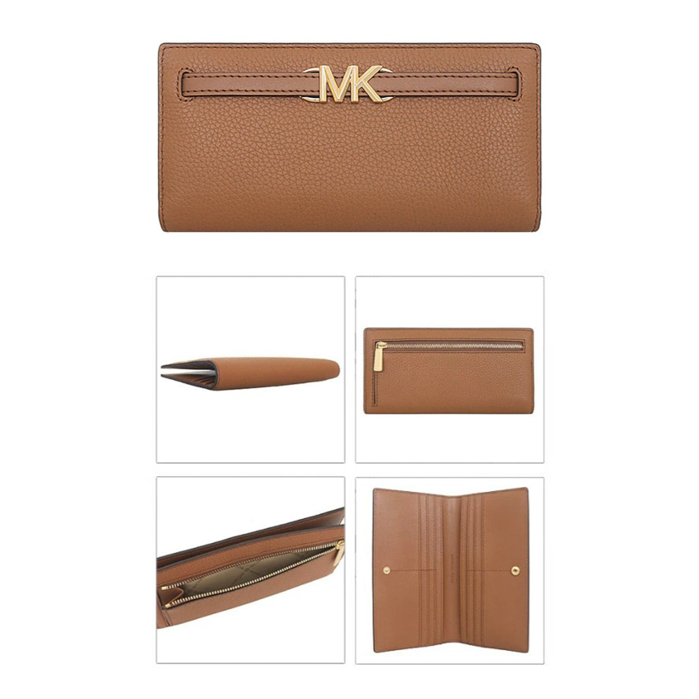 【MICHAEL KORS】荔枝紋皮革釦式長夾-咖啡-細節圖3