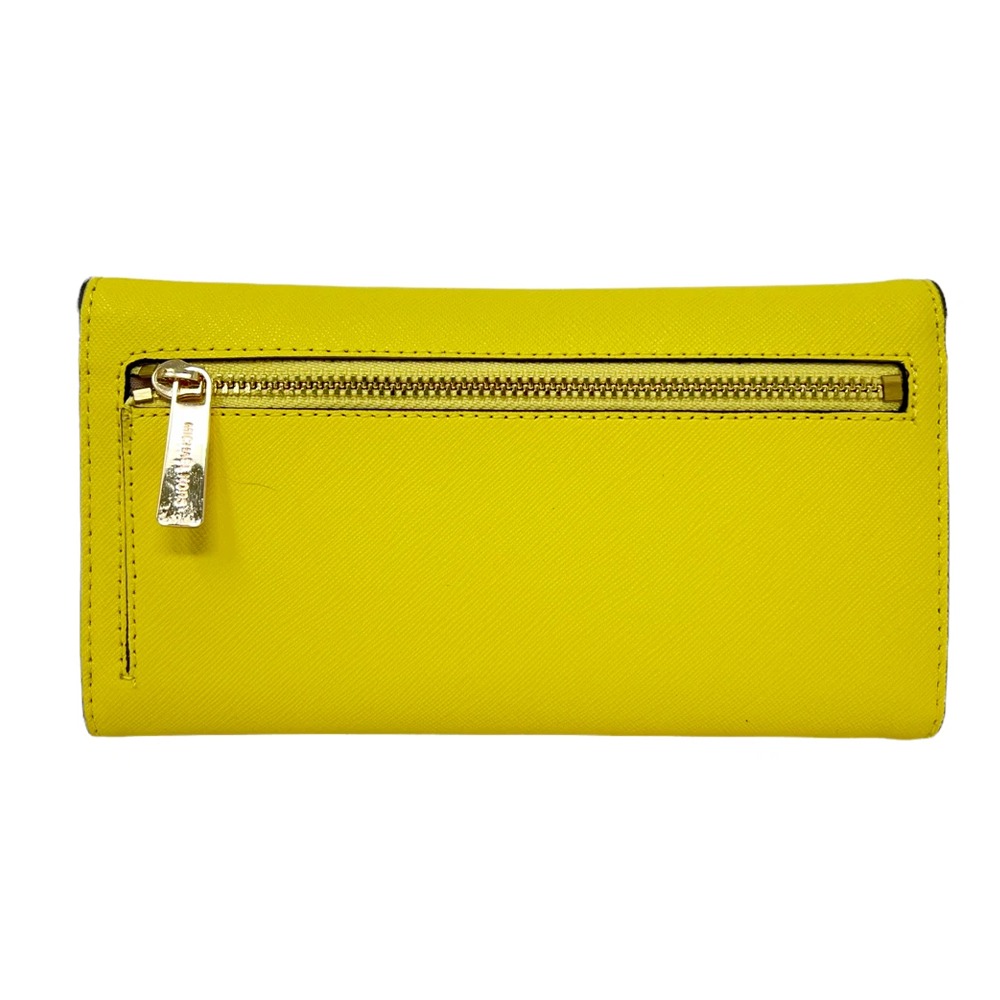 【MICHAEL KORS】掀蓋皮革拉鍊三折長夾-深黃色-細節圖3