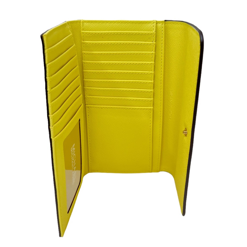 【MICHAEL KORS】掀蓋皮革拉鍊三折長夾-深黃色-細節圖4