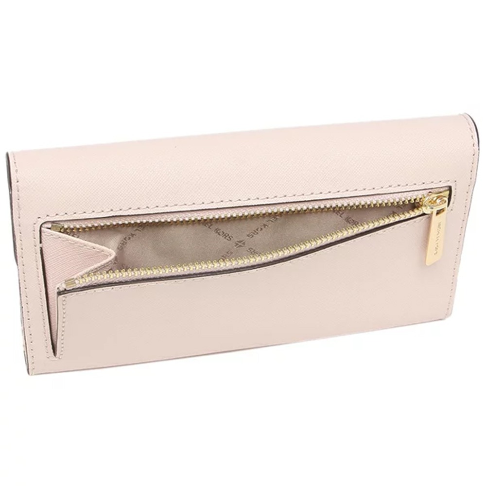 【MICHAEL KORS】掀蓋皮革拉鍊三折長夾-粉紅色-細節圖3