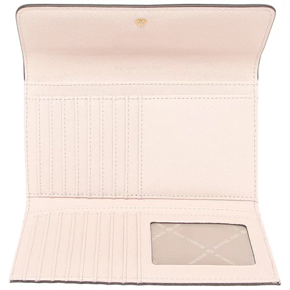 【MICHAEL KORS】掀蓋皮革拉鍊三折長夾-粉紅色-細節圖5