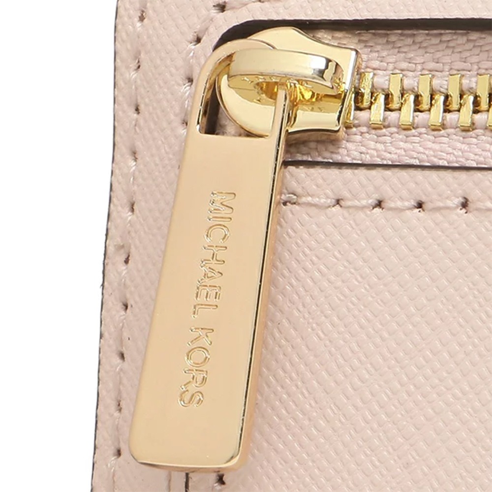 【MICHAEL KORS】掀蓋皮革拉鍊三折長夾-粉紅色-細節圖6