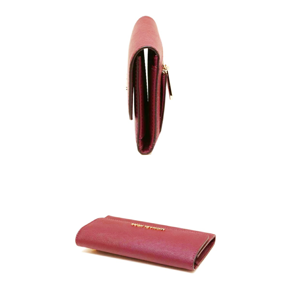 【MICHAEL KORS】掀蓋皮革拉鍊三折長夾-紅色-細節圖3