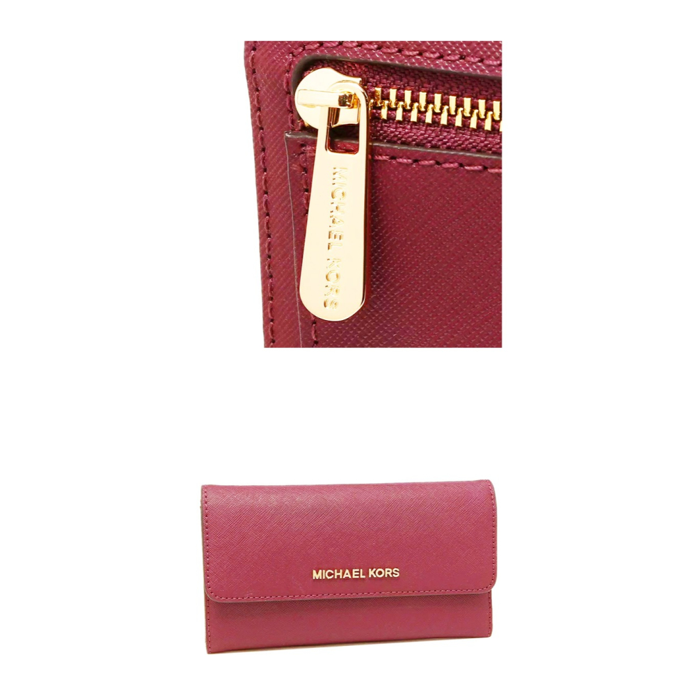 【MICHAEL KORS】掀蓋皮革拉鍊三折長夾-紅色-細節圖4