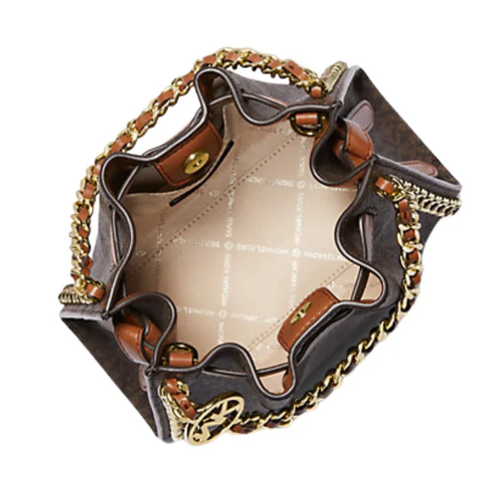 【MICHAEL KORS】滿版LOGO造型皮革鍊包-咖啡-細節圖3