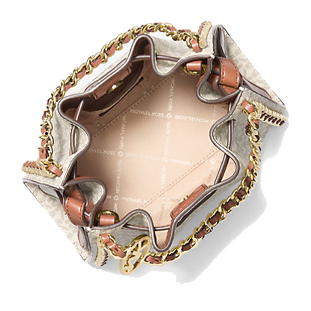 【MICHAEL KORS】滿版LOGO造型皮革鍊包-香草白-細節圖2