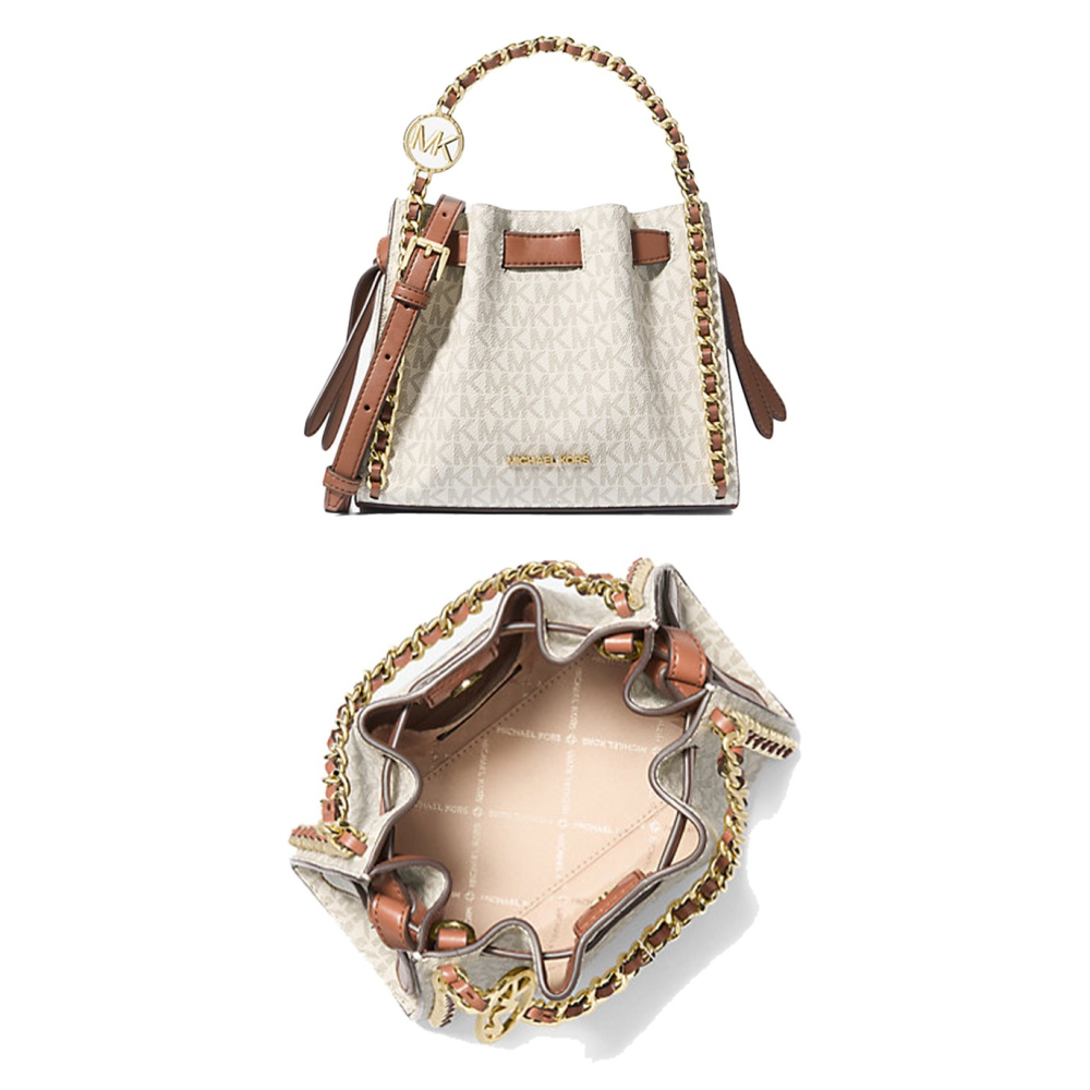 【MICHAEL KORS】滿版LOGO造型皮革鍊包-香草白-細節圖3