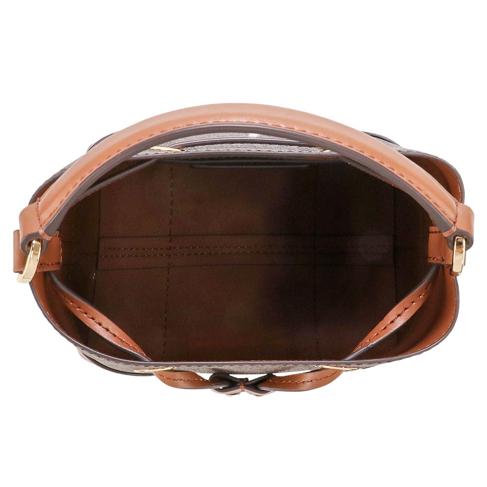 【MICHAEL KORS】滿版LOGO拼接皮革水桶包-咖駝-細節圖4