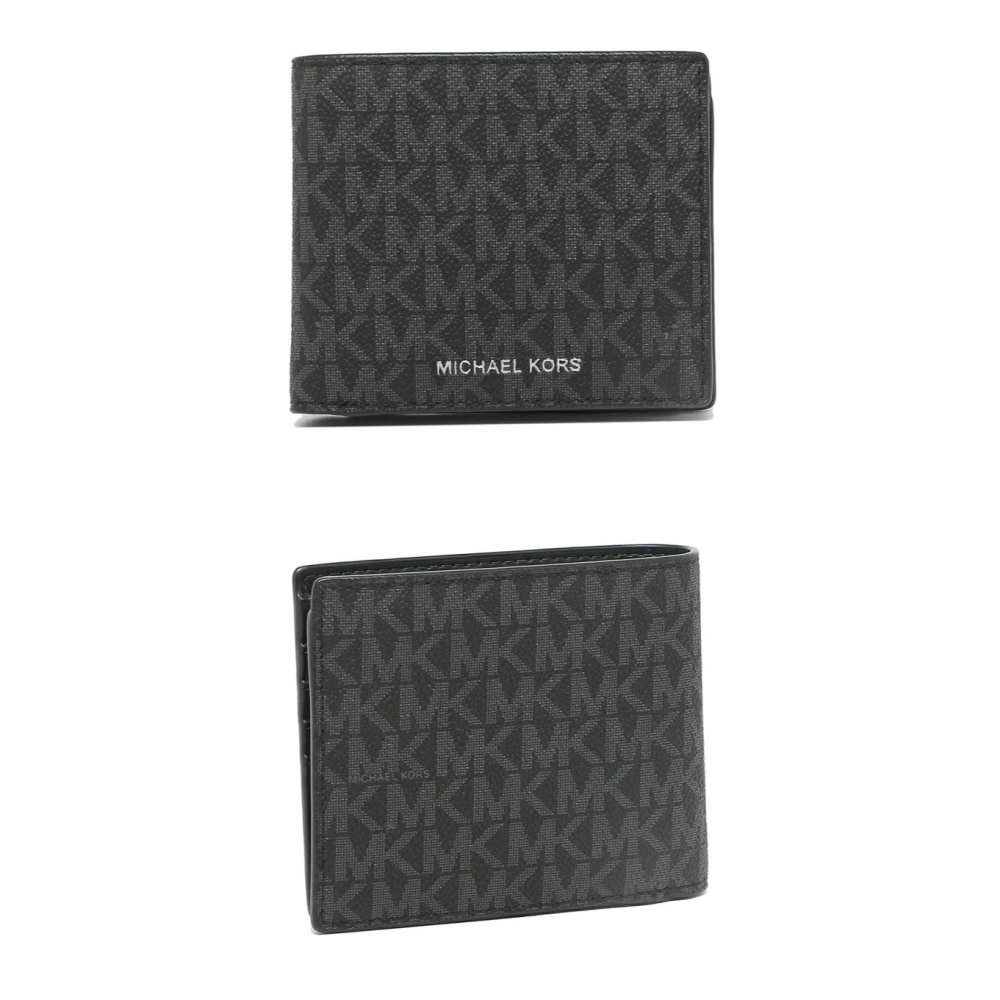 【MICHAEL KORS】滿版LOGO防刮PVC皮革短夾-黑灰-細節圖2