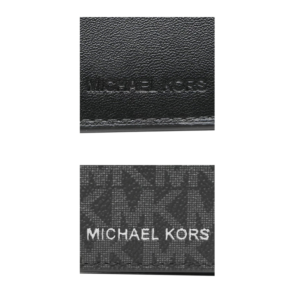 【MICHAEL KORS】滿版LOGO防刮PVC皮革短夾-黑灰-細節圖4