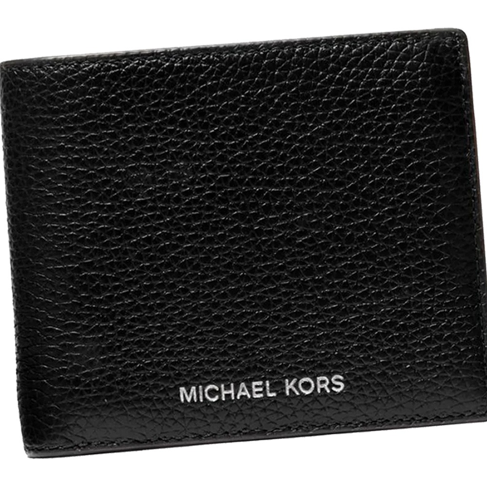 【MICHAEL KORS】燙字LOGO荔枝紋皮革短夾-黑-細節圖2