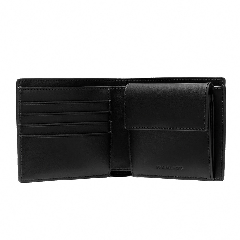 【MICHAEL KORS】燙字LOGO荔枝紋皮革短夾-黑-細節圖3