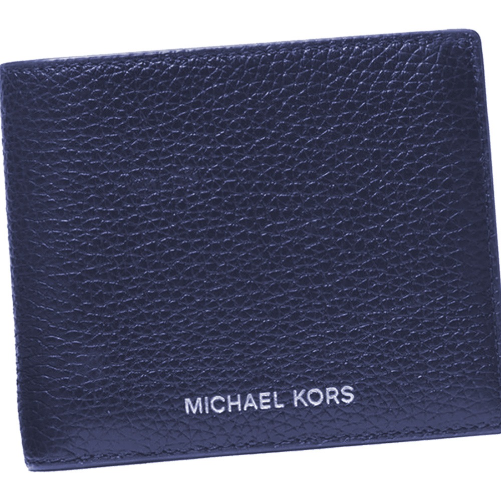 【MICHAEL KORS】燙字LOGO荔枝紋皮革短夾-深藍-細節圖2