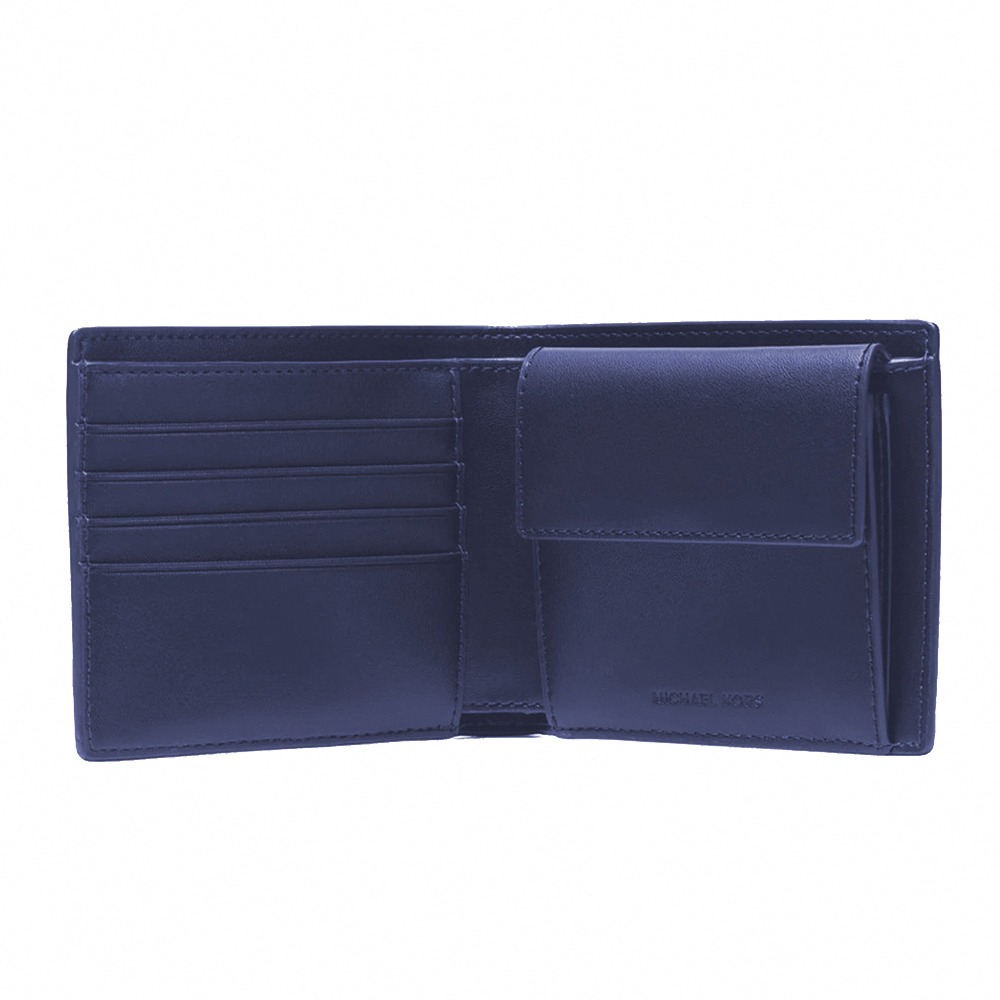 【MICHAEL KORS】燙字LOGO荔枝紋皮革短夾-深藍-細節圖3