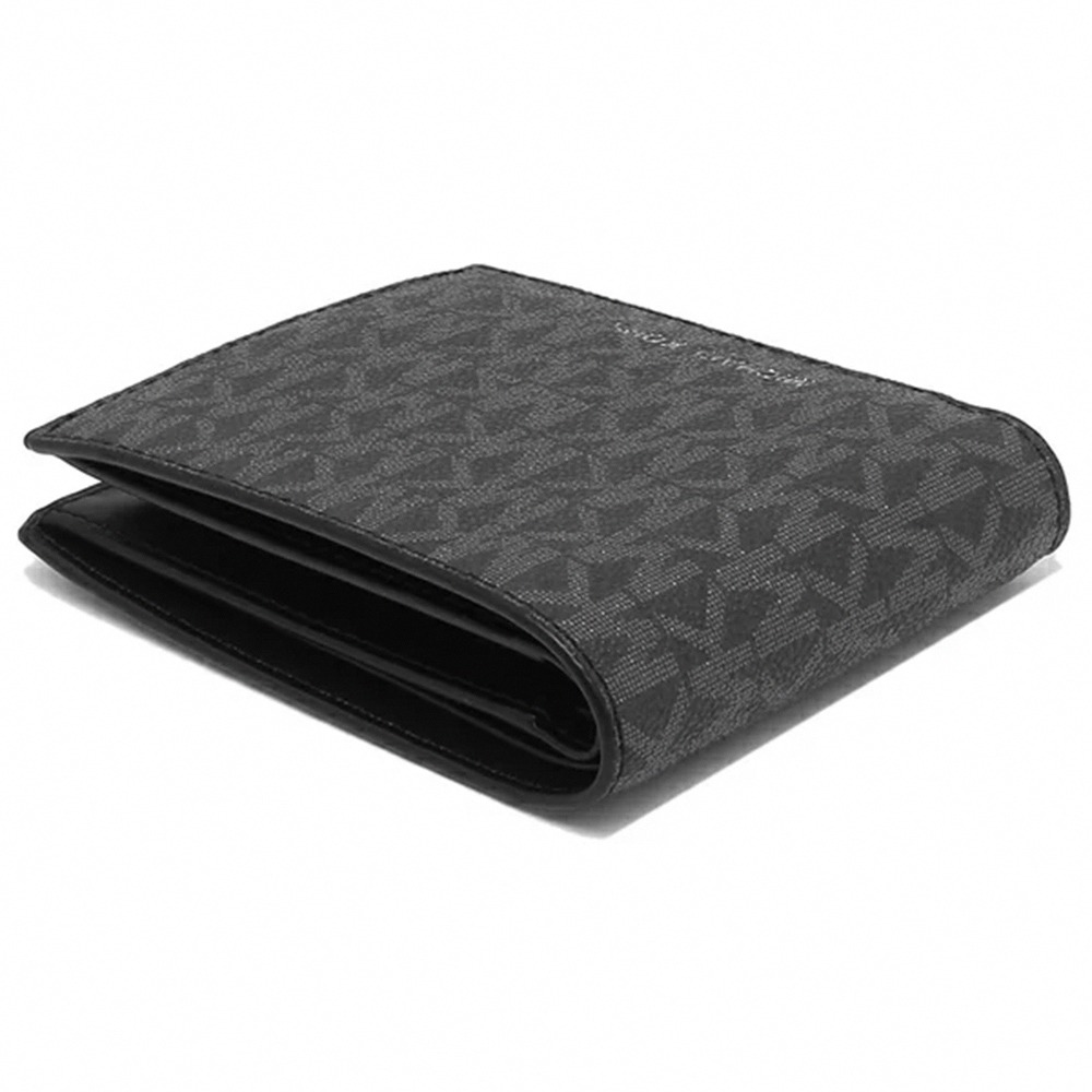 【MICHAEL KORS】滿版LOGO皮革短夾-黑灰-細節圖2