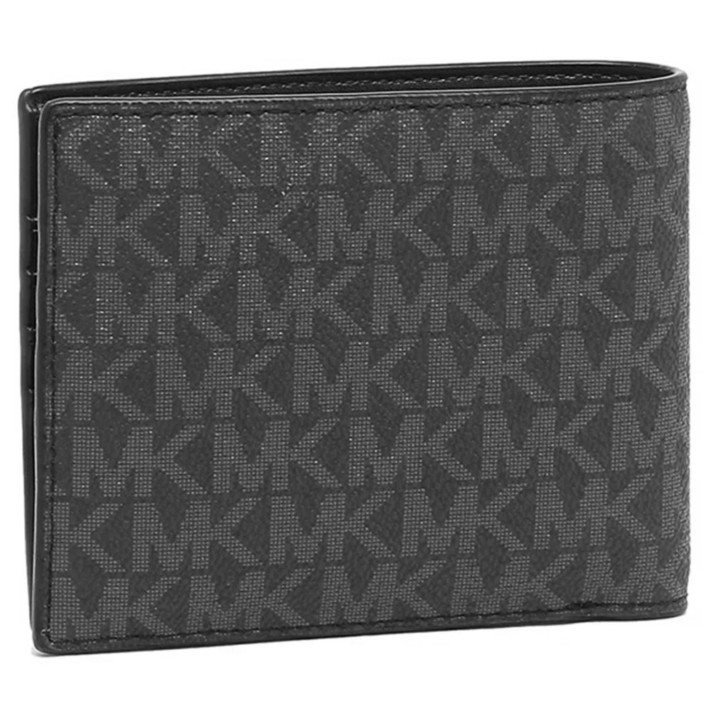 【MICHAEL KORS】滿版LOGO皮革短夾-黑灰-細節圖3