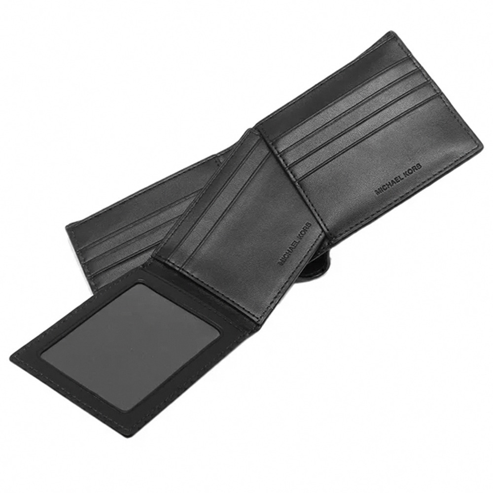 【MICHAEL KORS】滿版LOGO皮革短夾-黑灰-細節圖4