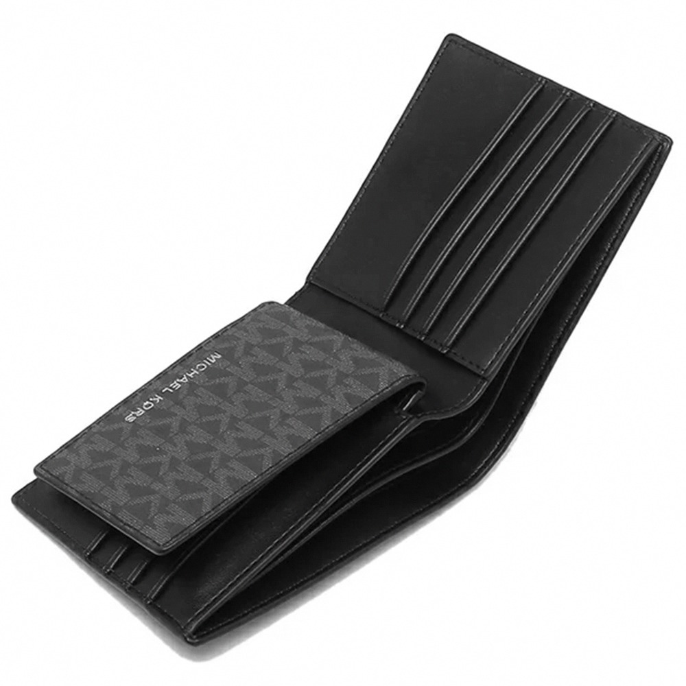 【MICHAEL KORS】滿版LOGO皮革短夾-黑灰-細節圖5