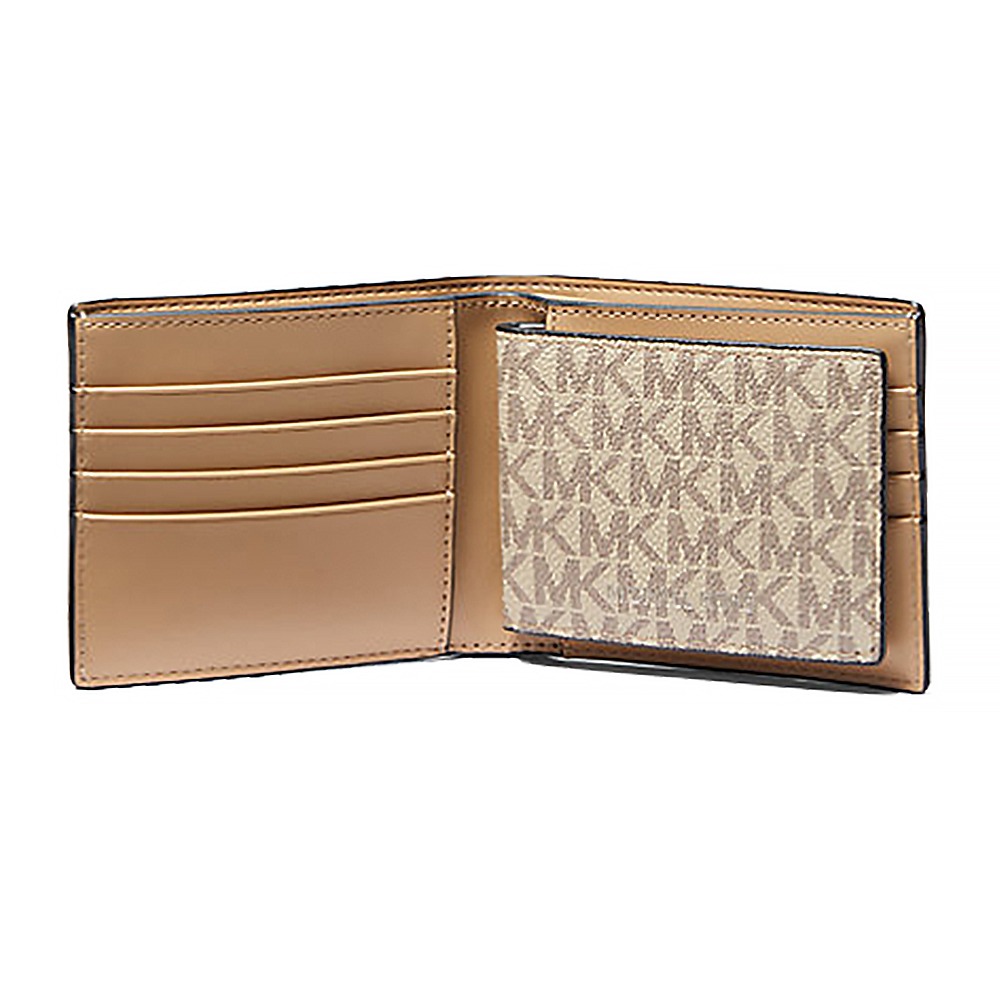 【MICHAEL KORS】拼接皮革附活動夾短夾禮盒組-米加黃色-細節圖3