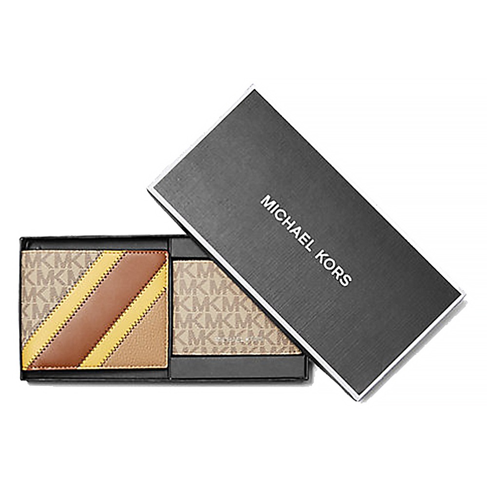 【MICHAEL KORS】拼接皮革附活動夾短夾禮盒組-米加黃色-細節圖4