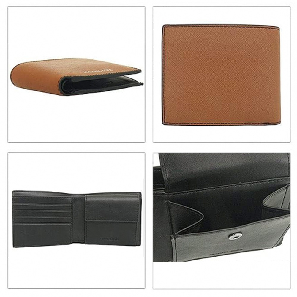 【MICHAEL KORS】滿版LOGO皮革短夾-焦糖棕-細節圖2