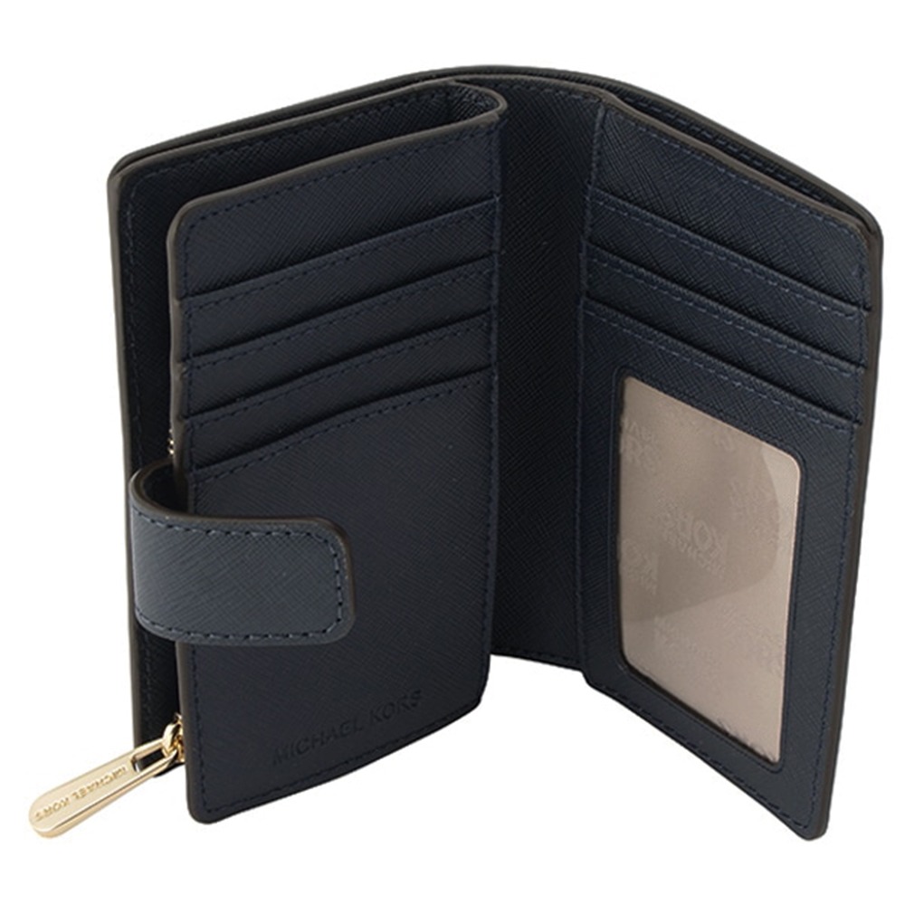 【MICHAEL KORS】素色防刮十字紋皮革中夾-黑-細節圖4