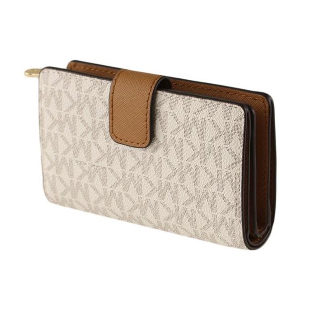 【MICHAEL KORS】滿版LOGO防刮皮革中夾-香草白-細節圖2