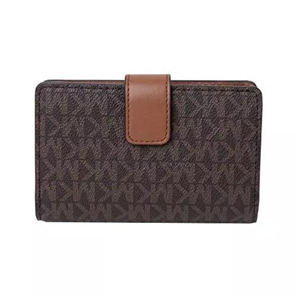 【MICHAEL KORS】滿版LOGO防刮皮革中夾-咖啡-細節圖2