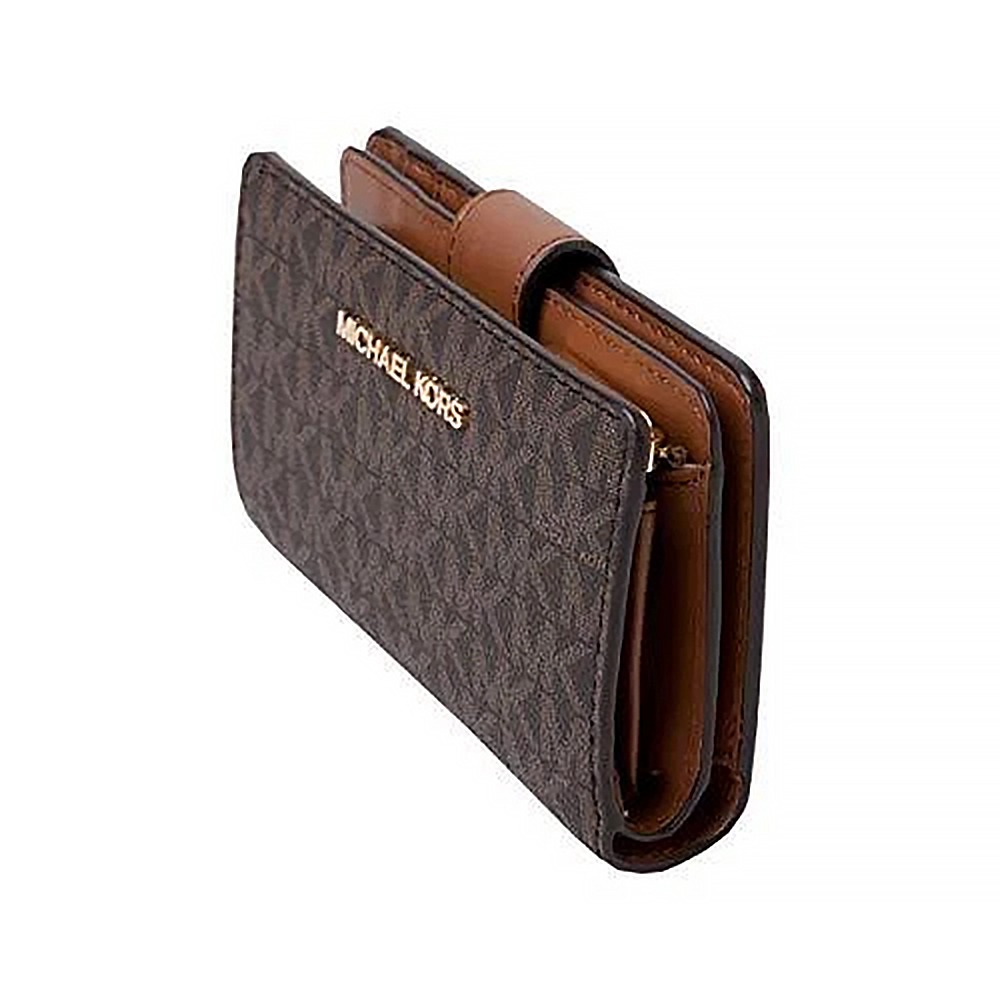 【MICHAEL KORS】滿版LOGO防刮皮革中夾-咖啡-細節圖3