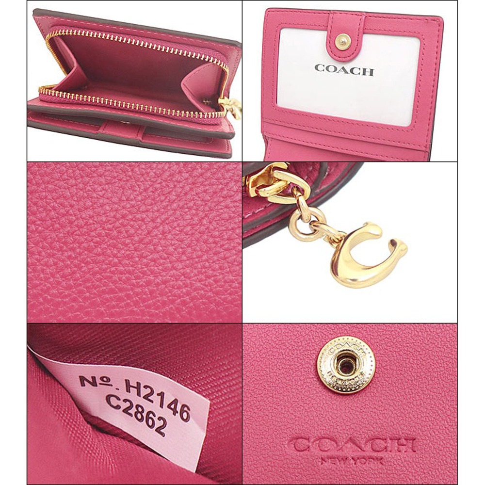 【COACH】鵝卵石皮革二折短夾-桃粉色-細節圖3