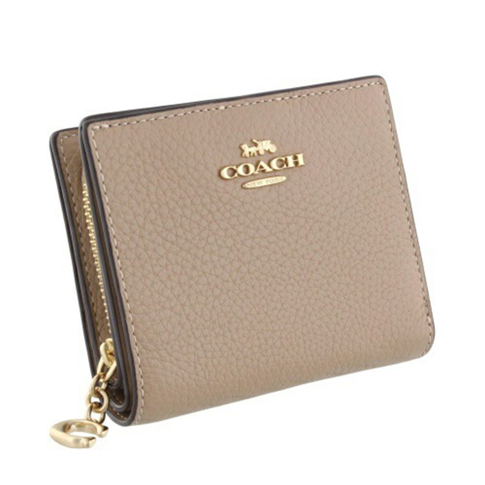 【COACH】鵝卵石皮革二折短夾-奶茶色-細節圖2