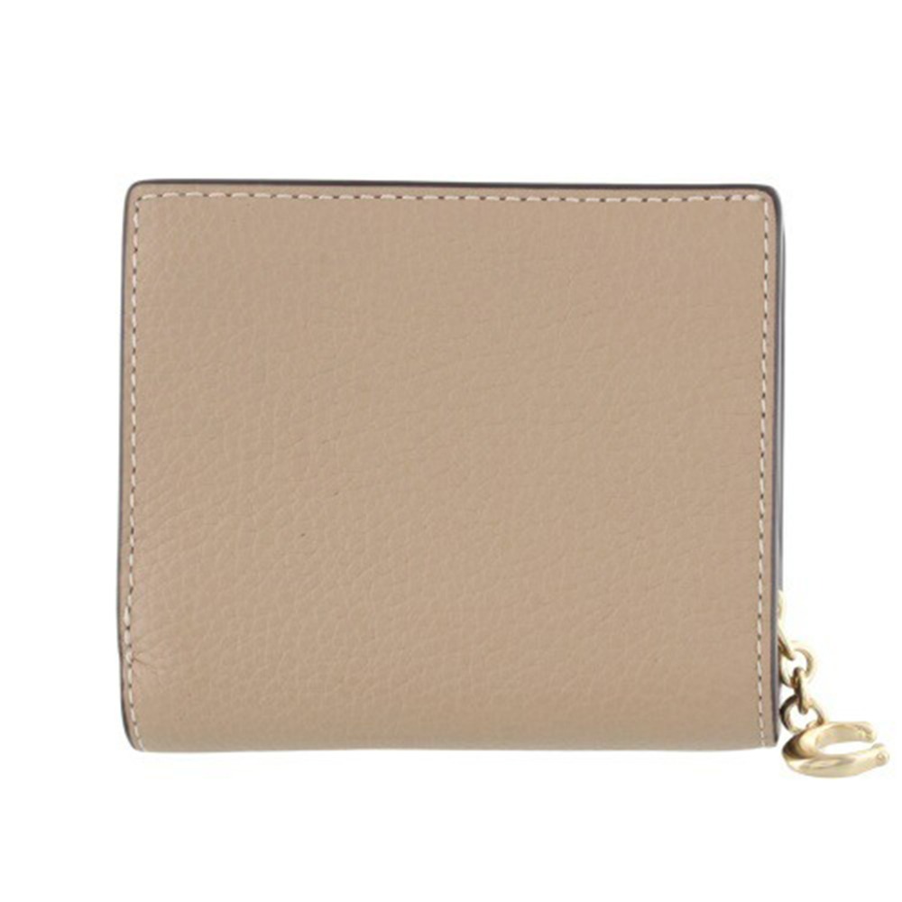 【COACH】鵝卵石皮革二折短夾-奶茶色-細節圖3