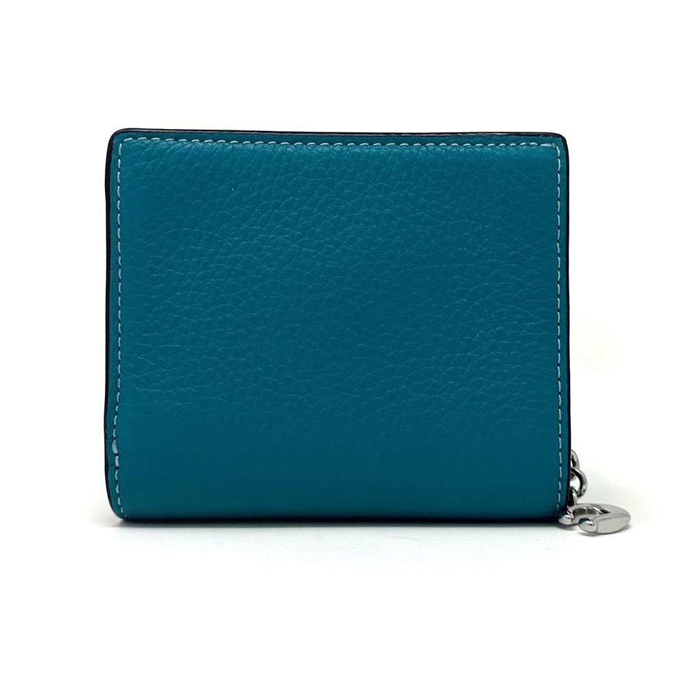 【COACH】鵝卵石皮革二折短夾-土耳其藍-細節圖2