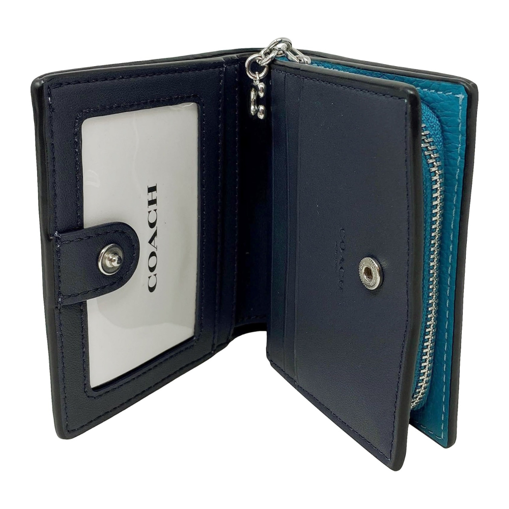 【COACH】鵝卵石皮革二折短夾-土耳其藍-細節圖5