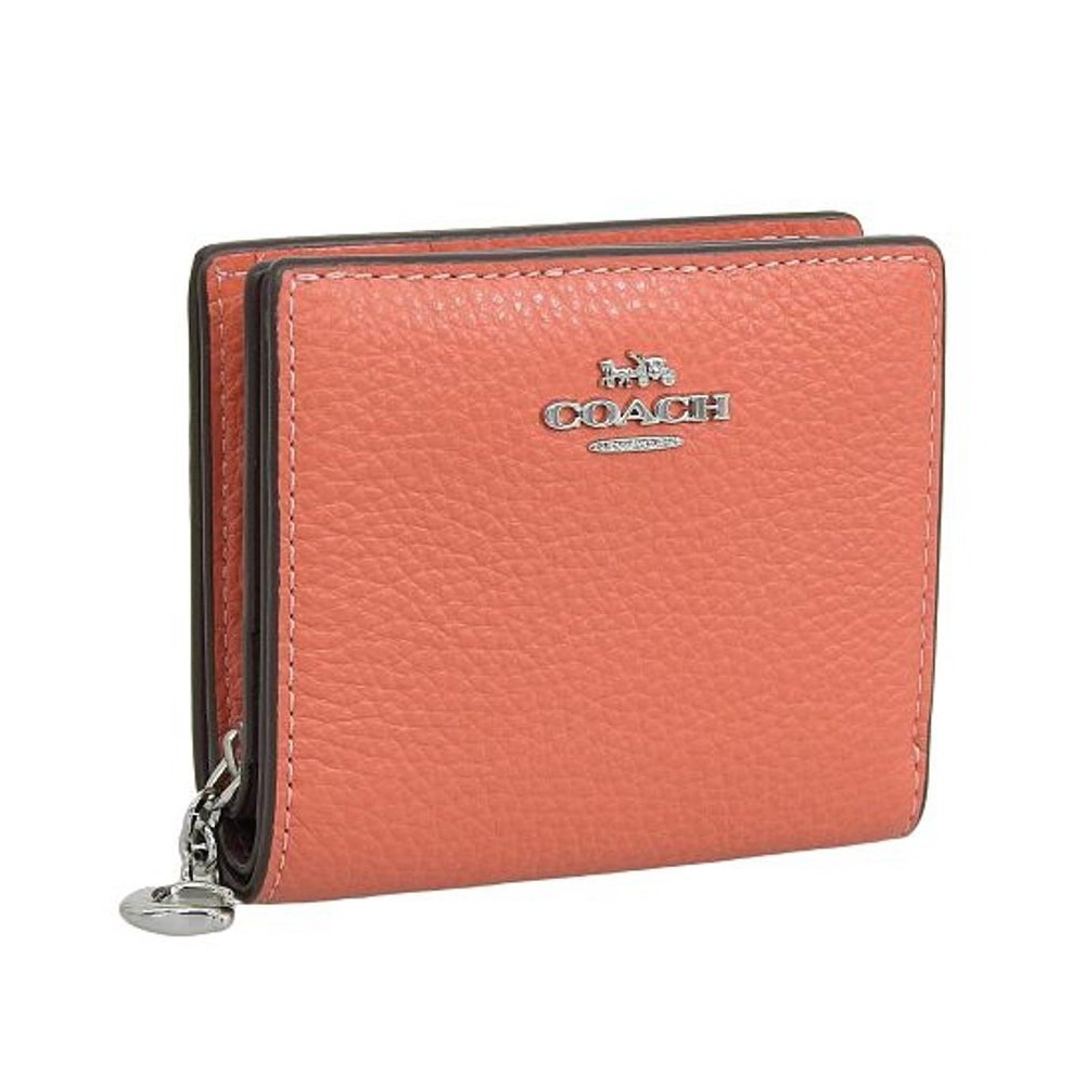 【COACH】鵝卵石皮革二折短夾-桔色-細節圖2