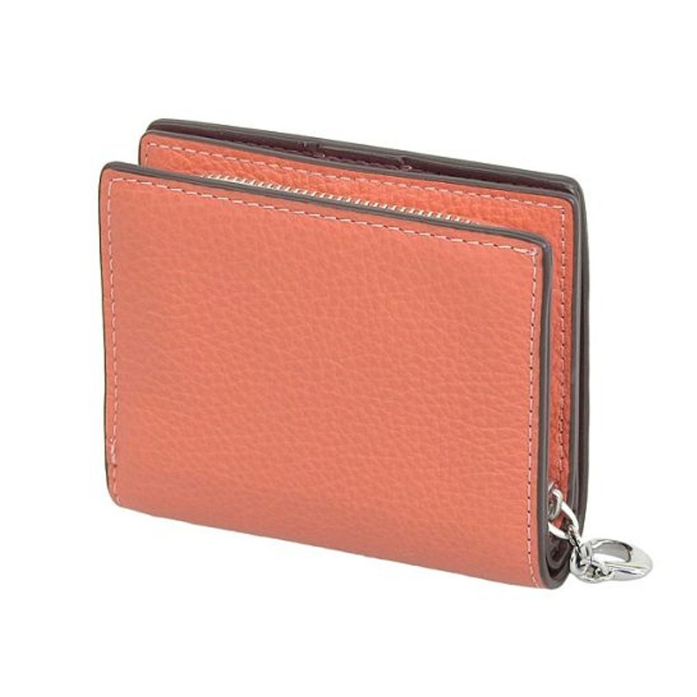 【COACH】鵝卵石皮革二折短夾-桔色-細節圖3